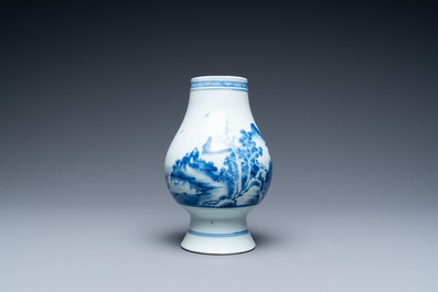 A Chinese blue and white vase with a landscape with figures, Yongzheng mark and of the period