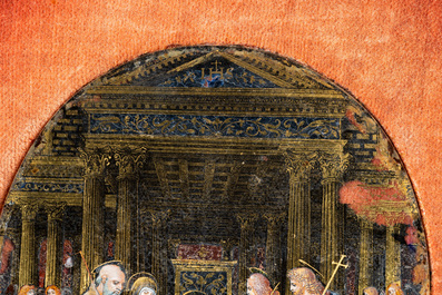 Ecole italienne: 'Adoration des bergers', miniature ovale en &eacute;glomis&eacute;, 16&egrave;me