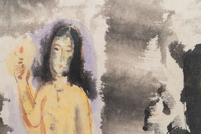 Ly Truc Son (Vietnam, 1949-): 'Vrouw met kaars', aquarel op papier, ca. 1989