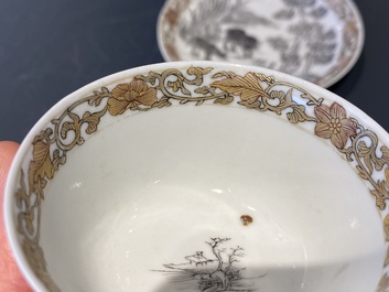 Une tasse et soucoupe en porcelaine de Chine &agrave; d&eacute;cor de buffles, Yongzheng