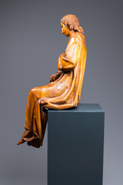 Deux importantes figures d'anges assis en ch&ecirc;ne sculpt&eacute;, Flandres, 17&egrave;me