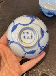 Een paar Chinese blauw-witte 'paleis' kommen, Yongzheng merk en periode
