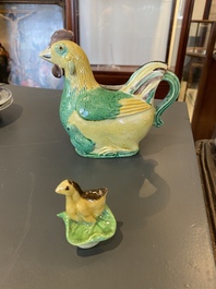 A Chinese sancai-glazed hen-shaped ewer and cover, Kangxi