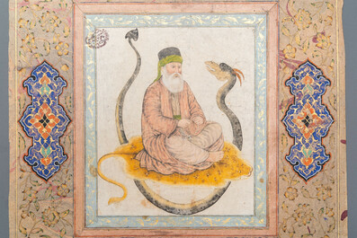 Miniature persane: 'Haji Bektash Veli', gouache rehauss&eacute;e d'or sur papier, 19&egrave;me