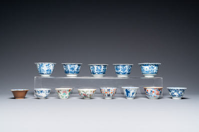 Thirty-six Chinese mostly blue and white saucers and thirty-two cups, Kangxi and later