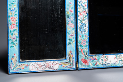 A Chinese Canton enamel three-screen folding mirror, Qianlong/Jiaqing
