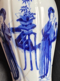 A Chinese blue and white vase with elephant head handles, Kangxi