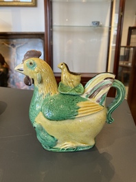 A Chinese sancai-glazed hen-shaped ewer and cover, Kangxi