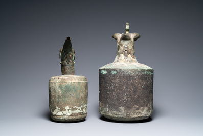 Two large Persian bronze ewers, Khorasan, Iran, 13/15th C.