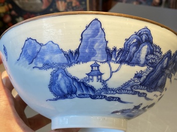 A Chinese 'Bleu de Hue' bowl for the Vietnamese market with the Hai Van mountains, Thanh Ngoan mark for Nguyen Phuc Chu, Kangxi