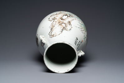 Un vase de forme 'hu' en porcelaine de Chine qianjiang cai, sign&eacute; Hai Lin, dat&eacute; 1878