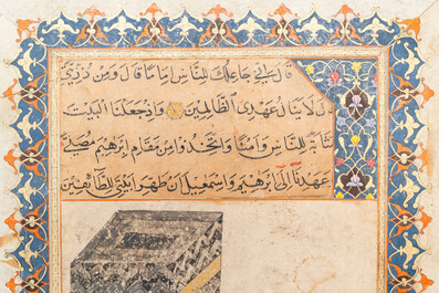 Miniature ottomane: 'Soufi priant aupr&egrave;s de la Kaaba', encre et gouache sur papier, 19&egrave;me