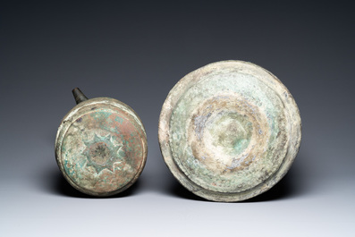 Two large Persian bronze ewers, Khorasan, Iran, 13/15th C.