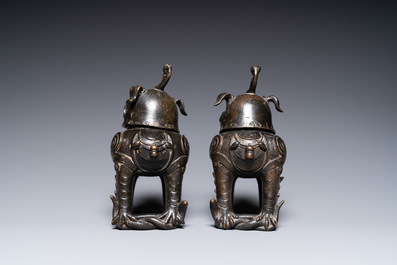 A pair of Chinese gilt-lacquered bronze 'luduan' censers, Ming