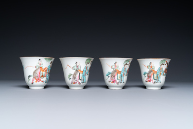 Four Chinese famille rose cups and saucers, Tongzhi mark and of the period