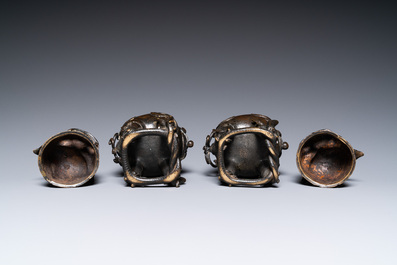 A pair of Chinese gilt-lacquered bronze 'luduan' censers, Ming