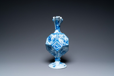 A rare large blue and white French faience facetted chinoiserie ewer, Nevers, late 17th C.