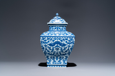 A Chinese blue and white 'bats and clouds' vase and cover, Qianlong mark and of the period