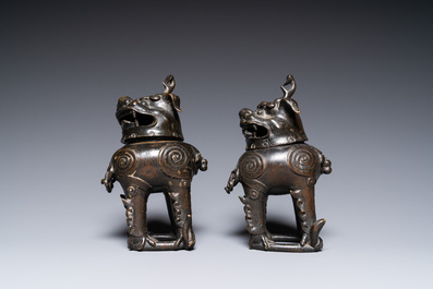 A pair of Chinese gilt-lacquered bronze 'luduan' censers, Ming