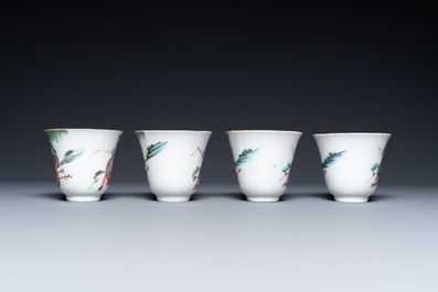 Four Chinese famille rose cups and saucers, Tongzhi mark and of the period