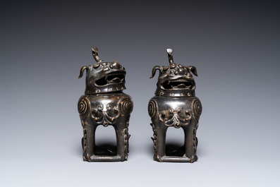 A pair of Chinese gilt-lacquered bronze 'luduan' censers, Ming