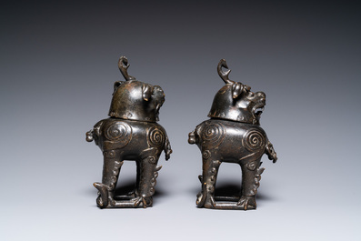 A pair of Chinese gilt-lacquered bronze 'luduan' censers, Ming