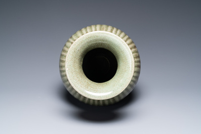 A ribbed Chinese Longquan celadon vase, Ming