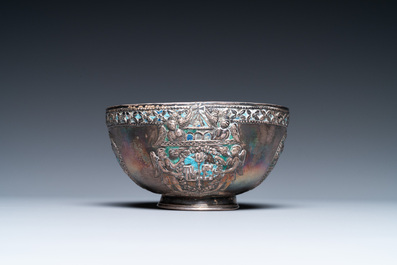 An Armenian enamelled silver cup and saucer, 18th C.