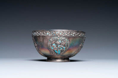 An Armenian enamelled silver cup and saucer, 18th C.