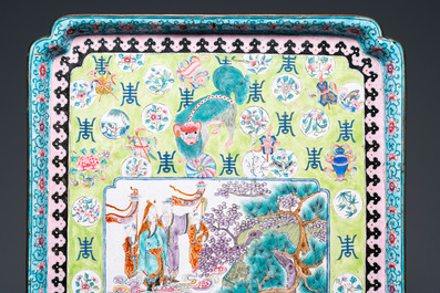 A massive Chinese rectangular Canton enamel tray, Qianlong/Jiaqing