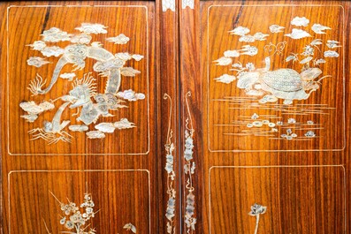 Four Chinese or Vietnamese mother-of-pearl-inlaid wooden panels, 19/20th C.