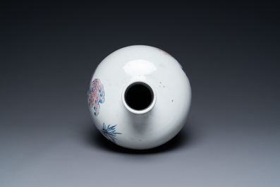 A Chinese blue, white and copper-red 'meiping' vase with mythical animals, Qianlong mark, 18/19th C.