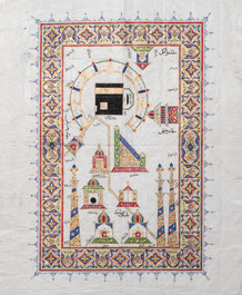 Ottomaanse school: 'Zichten op Al-Masjid al-Haram en Al-Masjid an-Nabawi', inkt en gouache met goud opgehoogd op papier, 19/20e eeuw