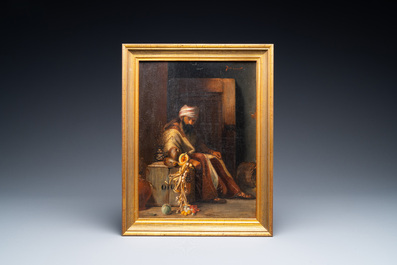 German school, signed Dettmann: 'Portrait of a bearded man', oil on panel, 19/20th C.