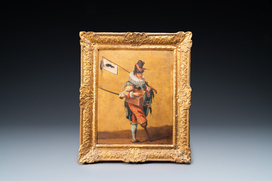 French school, after Abraham Bosse (1602-1676): 'The ratcatcher', oil on canvas in period frame, 17/18th C.