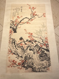 Wu Hufan (1894-1968): 'Vogels bij bloesemtakken', inkt en kleur op papier, gedat. juni 1937
