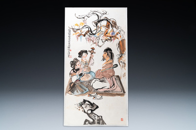 Cheng Shifa (1921-2007): 'De opvoering', inkt en kleur op papier, gedat. 1988