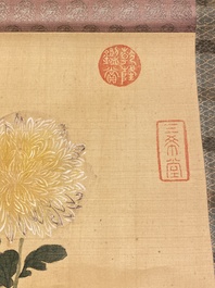 Chinese school, naar en met de signatuur van Jiang Tingxi (1669 - 1732): 'Florale compositie', inkt en kleur op zijde