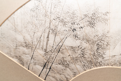 Chinese school: 'ni xin luo shan ren', ink and colour on paper leave for a fan, 19th C.