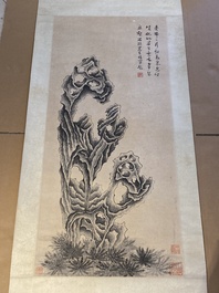 Ecole chinoise, d'apr&egrave;s Mi Wanzhong: 'Pierre de lettr&eacute;', encre et couleurs sur papier, 19/20&egrave;me