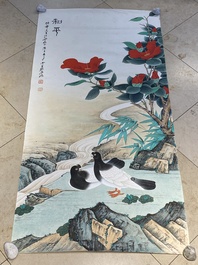 Sun Yunsheng (1918-2000): 'Vredesduiven&rsquo;, inkt en kleur op papier