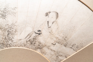 Chinese school: 'ni xin luo shan ren', ink and colour on paper leave for a fan, 19th C.