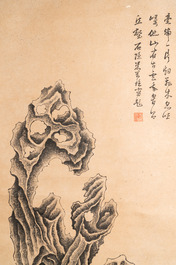 Chinese school, naar Mi Wanzhong: 'Een scholar rock', inkt en kleur op papier, 19/20e eeuw