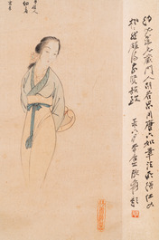 Hu Ruosi (1916-2004): 'Een Chinese jongedame', inkt en kleur op zijde