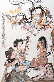 Cheng Shifa (1921-2007): &lsquo;Le r&eacute;cital&rsquo;, encre et couleurs sur papier, dat&eacute; &agrave; la F&ecirc;te des lanternes de 1988
