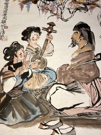 Cheng Shifa (1921-2007): 'De opvoering', inkt en kleur op papier, gedat. 1988