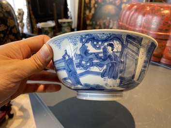 A Chinese blue and white 'battle scene' bowl, Chenghua mark, Kangxi