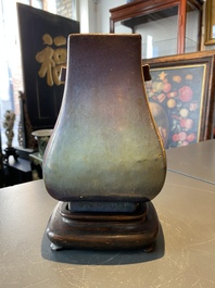 A Chinese flamb&eacute;-glazed 'fanghu' vase, Yongzheng/Qianlong