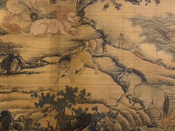 Ding Gao (? - 1761): &lsquo;Landschap met mythische dieren', inkt en kleur op zijde