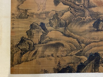 Ding Gao (? - 1761): &lsquo;Paysage aux animaux mythiques&rsquo;, encre et couleurs sur soie